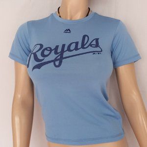 MAJESTIC YS Blue Performance Tee Shirt Youth Small Cool Base Wicking Textured 17